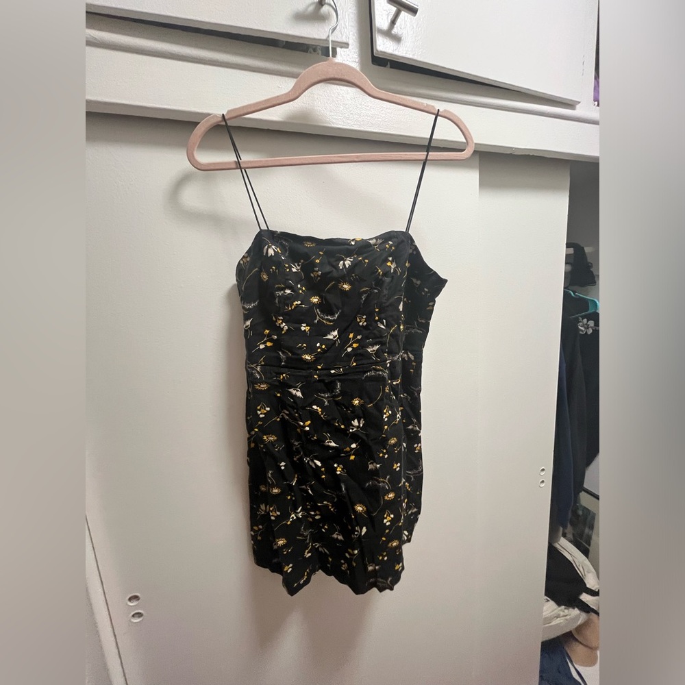 urban outfitters black and gold floral mini dress